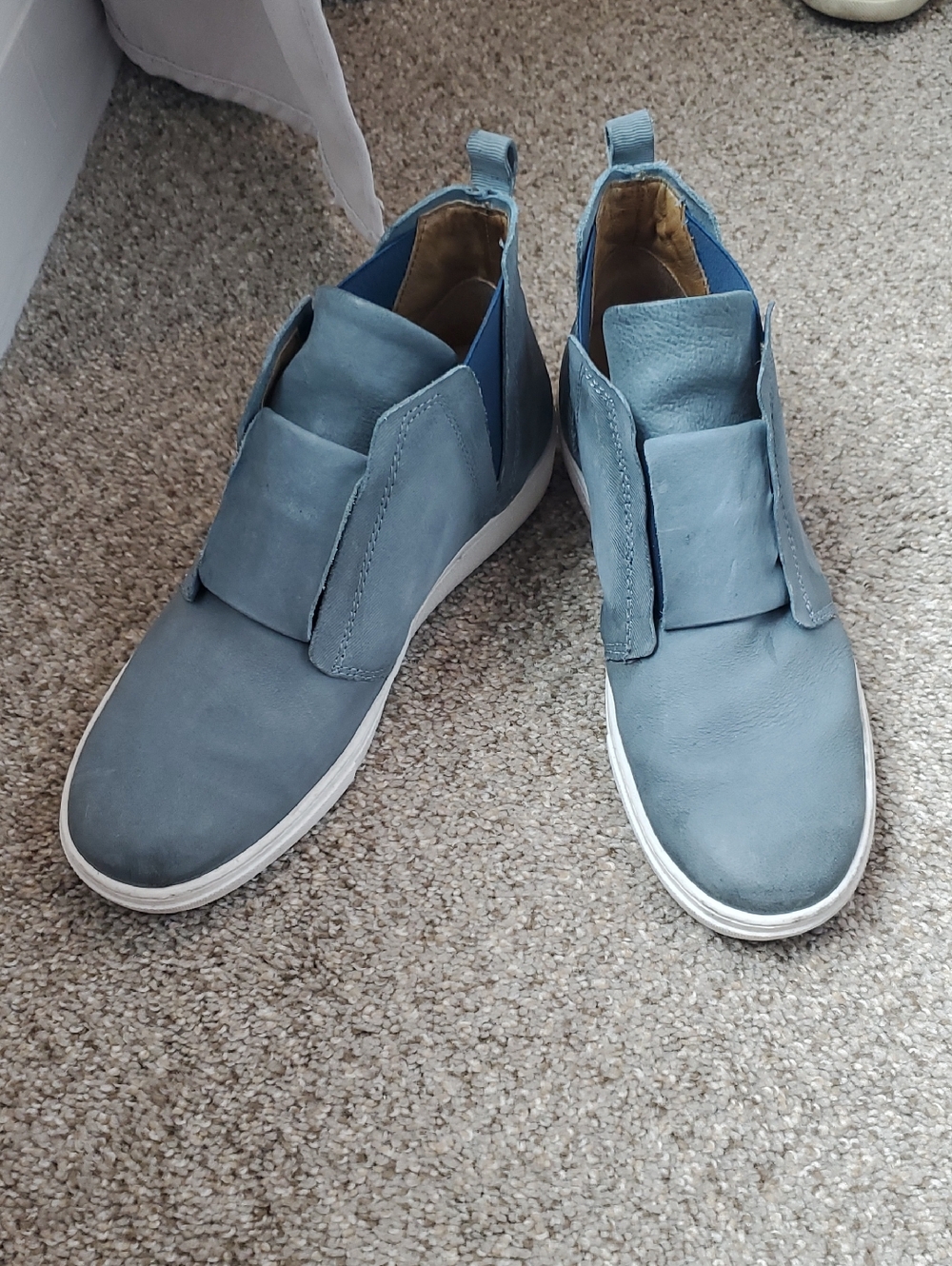 Miz Mooz Blue Leather Wedge Slip-On Sneakers